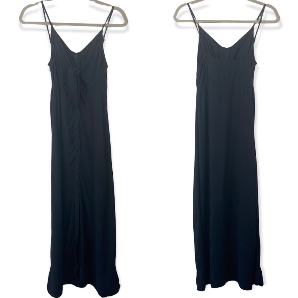 TOPSHOP Blue‎ Gray Grey Keyhole Knotted Midi Dress Linen Blend US 4 - Picture 3 of 12